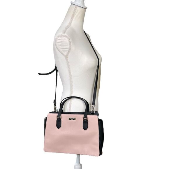 Kate Spade Laurel Way Reese Saffiano Leather Blush Pink Black Crossbody - Picture 1 of 16